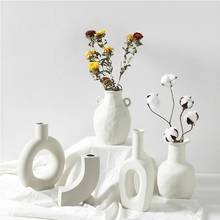 Скандинавская Минималистичная керамическая ваза, настольные сушеные вазы для цветов, вегетарианский керамический цветочный горшок, искусственное украшение, подарки 2024 - купить недорого