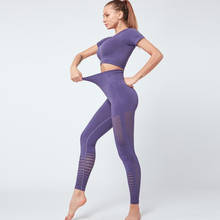 Vital feminino esporte terno yoga conjunto de roupas treino ginásio manga curta aptidão colheita superior + cintura alta energia sem costura leggings marca 2024 - compre barato