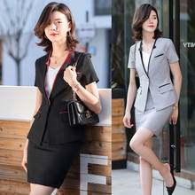 Novo estilo de terno feminino com saia e jaqueta, conjunto de jaquetas de verão, blazer preto, uniformes de escritório 2024 - compre barato
