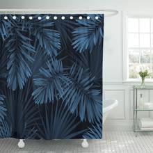 Cortina de ducha abstracta de verano, cortina impermeable de camuflaje Tropical con patrón de hojas de palma, azul marino, Indigo, ÁRBOL NEGRO 2024 - compra barato