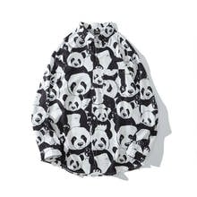 2022New Mens Casual Shirts Panda Printing Turn-down Collar Long Sleeve Men Tops Korean Style Spring Autumn Women Shirt Vintage 2024 - buy cheap
