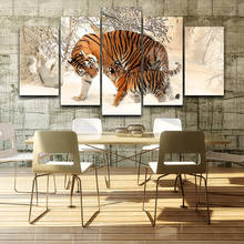 Hd Printed Canvas Modular Pictures Poster 5 Pieces Snowing Forest Tigers Animals Wall Art Painting Living Room Home Decoration 2024 - buy cheap