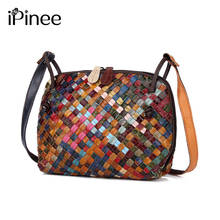 iPinee Women Bag Colourful Purse Weave Crossbody Genuine Leather Shoulder Zip Bag Designer Vintage Ladies Handbags 2024 - buy cheap