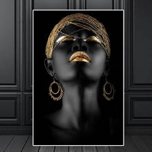 Arte moderna feminina africana, pinturas em tela, preto dourado, escandinavo, arte de parede para decoração de sala de estar 2024 - compre barato