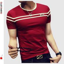 Gustomerd camiseta masculina de cor sólida, de moda, t shirt de manga curta, com listras, slim fit, camiseta casual masculina 2024 - compre barato