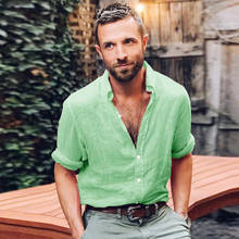 2020 sexy camisa masculina mangas compridas com decote em v blusa verão casual fino ajuste t topos masculino respirável camisas de linho masculina 2024 - compre barato