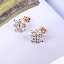 MxGxFam Rose Gold Color Snow Flowers Zircon Stud Earrings For Women Fashion Jewelry AAA+ Cubic zirconia 2024 - buy cheap