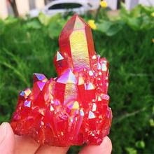 Rara e bela chama vermelha de halo cristal de quartzo cluster specimen abacaxi de cristal cluster cor é excelente 2024 - compre barato