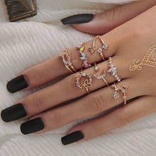Anéis de cristal vintage lua estrela 7 segundos, para mulheres dedos tendência boêmio flor borboleta midi kunckle conjunto de joias 2020 2024 - compre barato