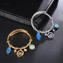 Evil Eye Hand of Fatima Bracelet &Bangles Fashion Silver Color Stainless Steel Charm Bracelets for Women  Jewelry Braclets 2024 - buy cheap