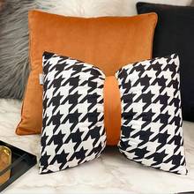 Funda nórdica de pata de gallo, cubierta de almohada de terciopelo naranja, decoración del hogar para sofá cama, color blanco y negro 2024 - compra barato