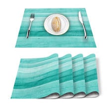 4/6 Pcs Placemat Table Mat Turquoise Wooden Board Printed For Tables Heat-insulation Linen Cotton Kitchen Dining Pads Set 2024 - buy cheap