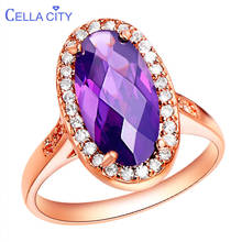 Cellacity-Anillo de Plata de Ley 925 con gemas amatista ovalada, Color oro rosa, joyería fina de plata, regalo de fiesta 2024 - compra barato