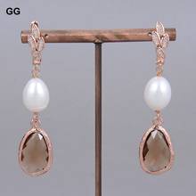 GG Jewelry Natural White Rice Pearl Crystal Rose Gold Color Plated CZ Flower Earrings Cute For Women Girl Gift 2024 - buy cheap