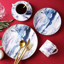 Purple Marbled Dinnerware Set Golden Ceramic Mug Dinner Plate Pasta Dishes Afternoon Tea Salad Dessert Plate Coffee Cup Saucer 2024 - buy cheap