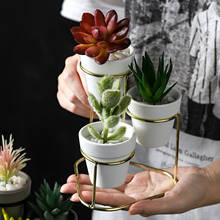 3Pcs Mini Ceramic Succulent Plant Pot Flower Pot Planter Metal Stand Set Display for Home Garden Supplies 2024 - buy cheap