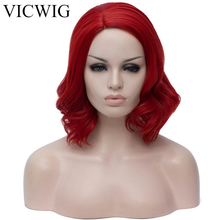 VICWIG Synthetic Red Wigs for Women Short Curly Purple White Grey Blonde Blue Orange Green Black Cosplay Wig 2024 - buy cheap