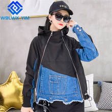 Spring Jacket Women Hooded Windbreaker Fashion Denim Spliced Irregular Jackets Loose Plus Size Coat Womens Harajuku  Jacket 2024 - buy cheap