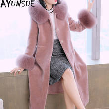 AYUNSUE Sheep Shearling Real Fur Coat Female Winter Jacket Women Fox Fur Collar Hooded 100% Wool Coats 2020 Korean Long Coat 2024 - buy cheap