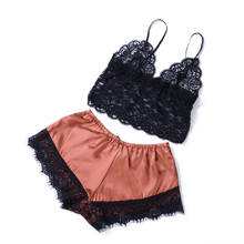 2PCS/Set Sexy Female V-Neck Sleeveless Nightwear Women Underwear Sexy Silk Satin Lingerie Lady Pajamas Crop Tops Bra+Shorts Sets 2024 - buy cheap