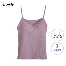 Women's Camisoles Built-in Bra Bra-Top Elastic Cotton Twill Tube Camis Tank Tops V Neck Sleeveless Sexy Casual Female 2024 - buy cheap