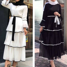 Dubai Abaya-vestido musulmán de Turquía para mujer, caftán de gasa, ropa islámica para Ramadán, Túnica de cuello redondo en capas 2024 - compra barato