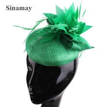 Sombrero con plumas de Sinamay para mujer, tocado elegante de flores, diademas de alta calidad, 4 capas 2024 - compra barato