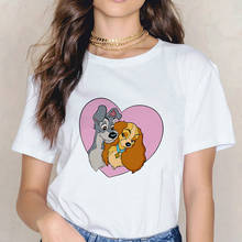 Disney filmes animados harajuku kawaii t camisa feminina senhora e o tramp camiseta engraçado dos desenhos animados amantes bonito topo cães t 2024 - compre barato