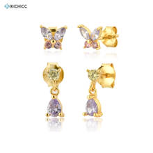 Kikichicc-pendientes de plata de ley 925 con circonita dorada, joyería de lujo, Piercing, joyas de fiesta 2024 - compra barato