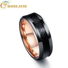 BONLAVIE 8mm Rose Gold Tungsten Steel Ring Inlaid Black Carbon Fiber for Men Engagement Wedding Jewelry Ring 2024 - buy cheap