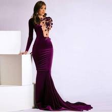 Elegant Velvet Full Sleeves Evening Dresses Illusion Flowers Sequins Beading Mermaid Prom Dress Long Back Zipper вечернее плать 2024 - купить недорого