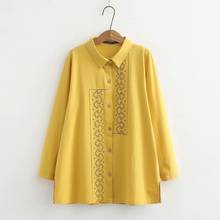 Большие размеры, XL-4XL блузка с цветочной вышивкой, белые, желтые Блузы с длинными рукавами, Vestidos, верхняя одежда для офиса 2024 - купить недорого