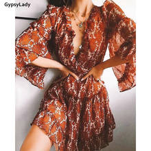 GypsyLady Vintage Chic Floral Rompers Jumpsuit Spring Autumn Chiffon V-neck Sexy Women Boho Long Flare Sleeve Ruffles Jumpsuits 2024 - buy cheap
