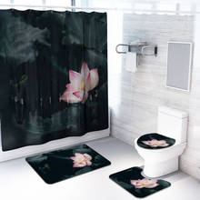 Fresh Flower 3D Shower Curtain Carpet Four-piece Bathroom Anti-slip Mat Set Toilet Accessories Panel Door Mat Polyester CB4620/o 2024 - buy cheap