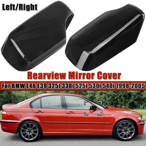 Pair Gloss Black Rearview Mirror Cover For BMW E46 E39 325i 330i 525i 530i 540i