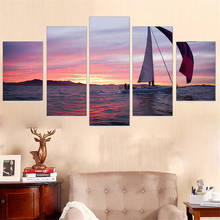 Modern Wall Art Pictures Frame Living Room 5 PiecePcs Sunset Ocean Sailboat View Home Decoration Posters HD Printed Painting 2024 - buy cheap