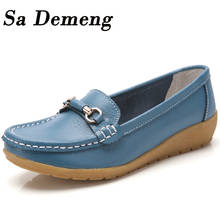 Sa Demeng Women Flat Women Genuine Leather Shoes Plus Size 35-44 Loafers Women Floral Casual Leather Flat Shoes Woman Oxford 2024 - buy cheap