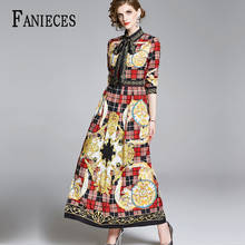 10 colors Print Vintage office lady Dress Elegant Women spring autumn winter Dresses fashion Long Sleeve Shirt Runway Maxi Dress 2024 - buy cheap