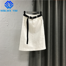 2021 Spring Denim Skirt Women Pocket Beaded Fashion Lace Spliced Midi length Jeans Skirts Female High waist Package Hip Skirts 2024 - buy cheap