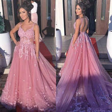 Sexy V Neck Backless Lace Prom Dress Fashion A-Line Tulle Appliques Court Train Vestido De Noiva Elegant Evening Gowns 2024 - buy cheap