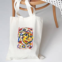 Ulzzang Женская Холщовая Сумка с рисунком для девочек, сумки для покупок с принтом, женская сумка через плечо, многоразовые женские сумки больших размеров 2024 - купить недорого