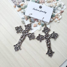 QIGO Fashion Metal Antique Flower Big Cross Drop Earrings For Women 2024 - buy cheap