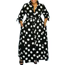 Women Plus Size 3XL 4XL 5XL Polka Dot Print Shirt Dress Elegant Office Ladies Work Wear Party Night Club Maxi Long Dress 2024 - buy cheap