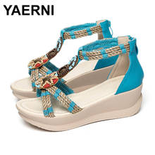 YAERNI Wedge high heel sandals for women 2020 summer shoes new buckle fish mouth flat sandals for women bohemian sandals women 2024 - buy cheap