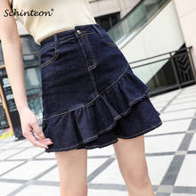 Schinteon Women Denim A-Lined Mini Skirt Jeans Ruffles Bodycon Skirt with Lining High Waist Size S-9XL New Summer 2024 - buy cheap