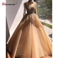 Luxury Dubai Evening Night Dress 2022 O Neck Long Sleeves Diamond Crystal Sequins Handmade Formal Prom Wedding Party Gowns 2024 - buy cheap