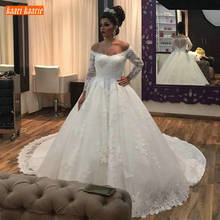 Graceful Ball Gown White Wedding Dresses Off The Shoulder Applique Lace Wedding Gowns Long Sleeve Tulle Chapel Train Bride Dress 2024 - buy cheap
