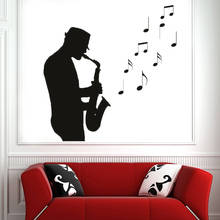 Saxofone jazz adesivo de parede masculino, saxofone de vinil, notas musicais, adesivo de parede para sala de estar, quarto, decoração de arte removível mural z250 2024 - compre barato