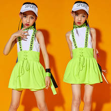 Fantasia de dança de festa infantil bl6011, roupa fluorescente verde colete saia hip hop 2024 - compre barato