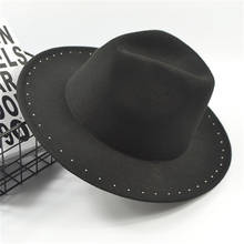 QBHAT-sombreros de Jazz Fedora de fieltro de lana de ala ancha con remache, decoración para mujer, Unisex, Panamá, Trilby, sombrero de vaquero, visera para el sol 2024 - compra barato